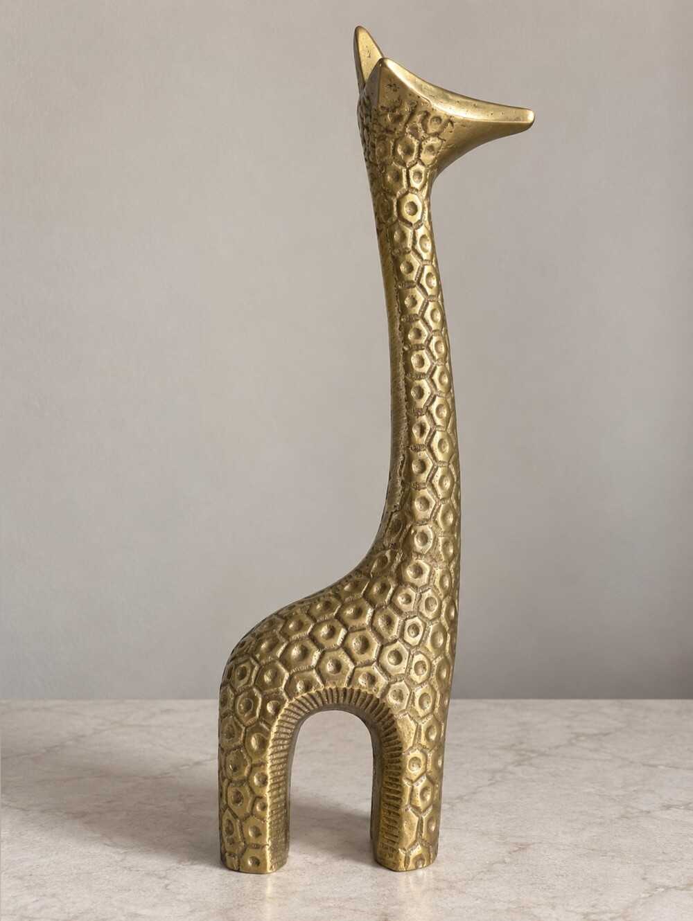 Large Brass Giraffe Sculpture 17" Textured Modernist Safari Animal Decor